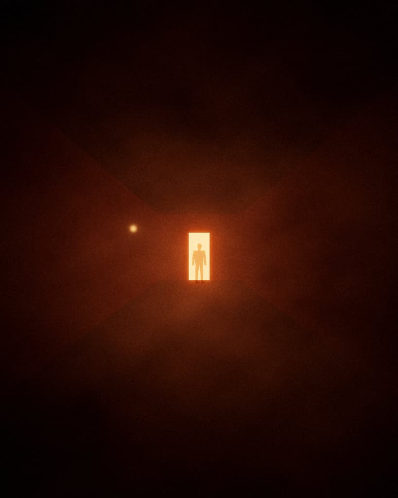 Figure in a crimson doorway