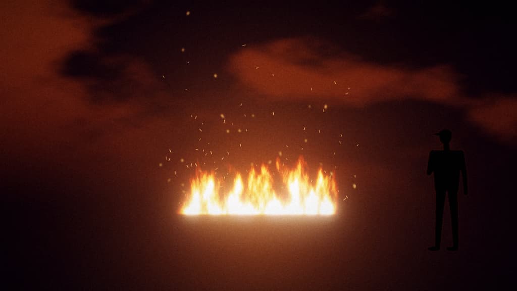 Controlled flame on set, supervised by crew